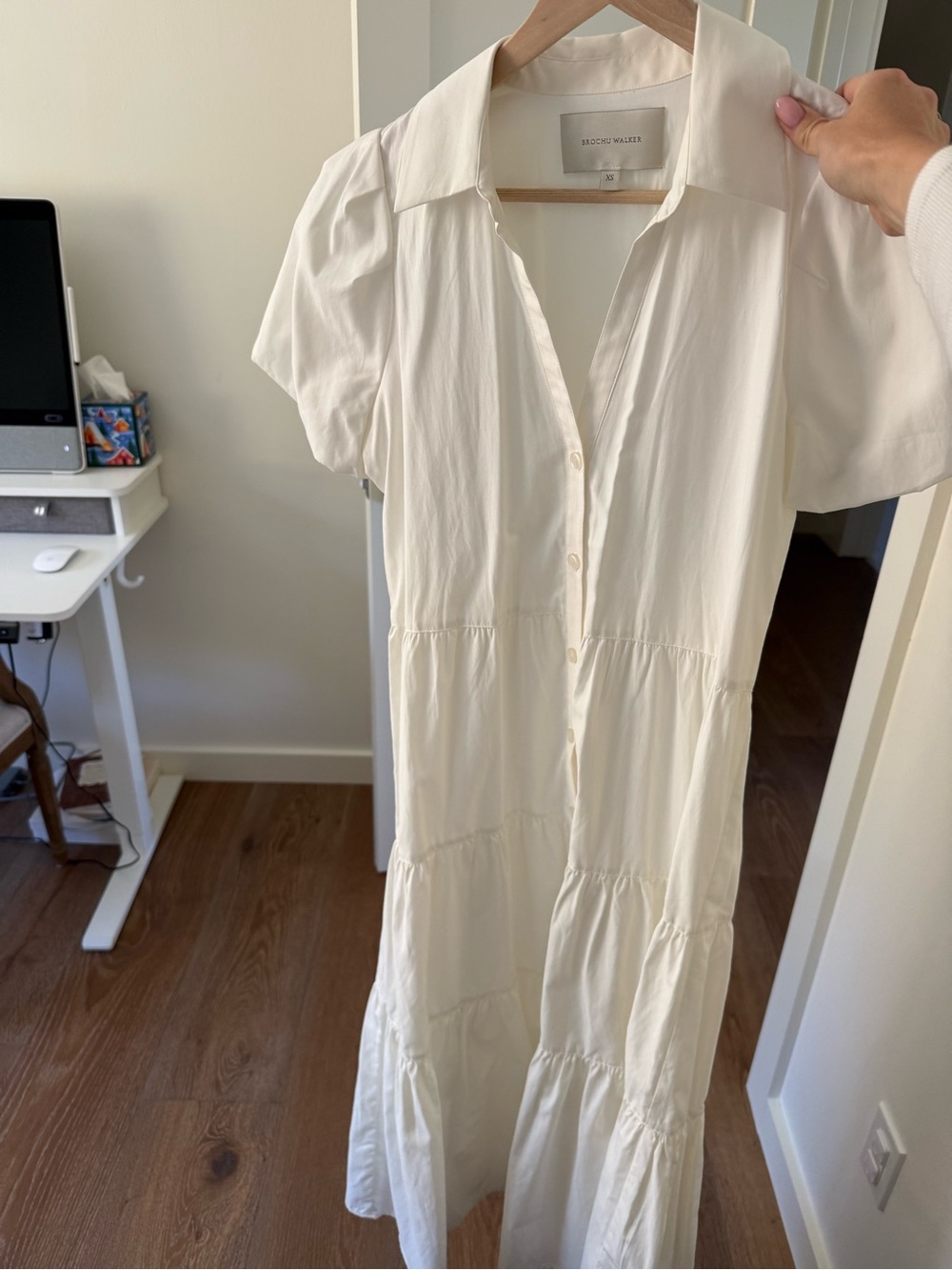 Brochu Walker Cream Button-Front Tiered Maxi Dress